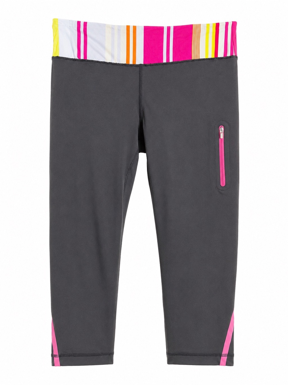 Lululemon Var-City Crop Leggings Size 8 Black Pink Striped Waistband Zip Pocket